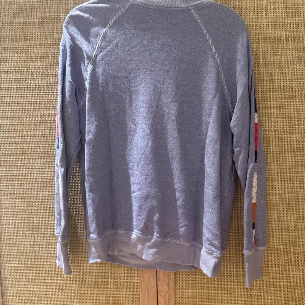 Sundry Women’s Heather Gray Sweater with Colorful Sleeve Stripes